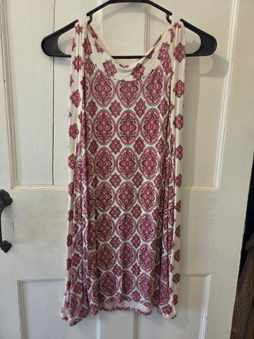 Rose & Olive White Tunic with Red and Blue Medallion Print